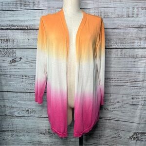 Chicos 2‎ Large Ombre Cardigan Orange White Pink Dip Dye